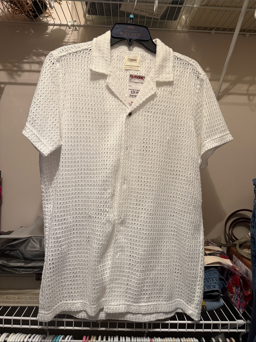 Cabana Life Men’s White Open-Knit Camp Shirt